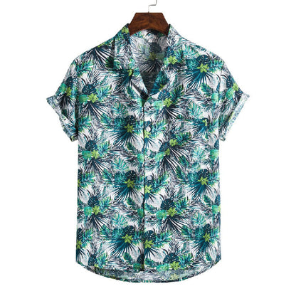 Herren Kurzarmhemd Baumwolle Vintage-Druck Trendfarben - Norvielle