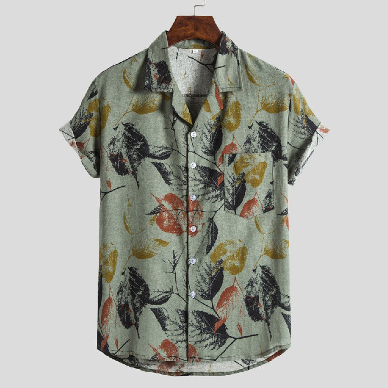 Herren Kurzarmhemd Baumwolle Vintage Print - Norvielle