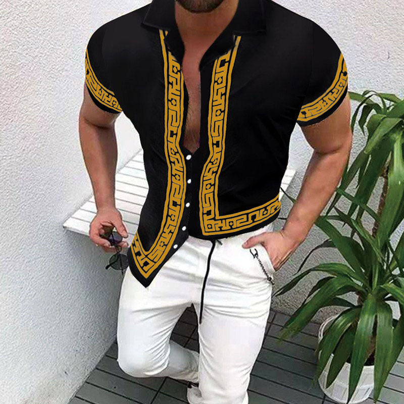 Herren Sommerhemd Blumenmuster Hawaiianisch Baumwolle Blau