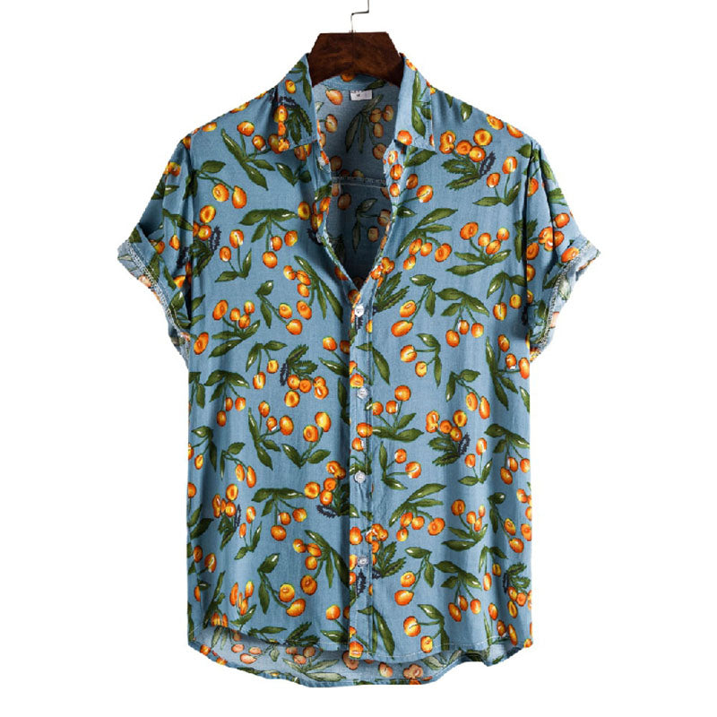 Herren Sommerhemd Kurzarm Blau Tropenmuster - Norvielle
