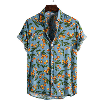 Herren Sommerhemd Kurzarm Blau Tropenmuster - Norvielle