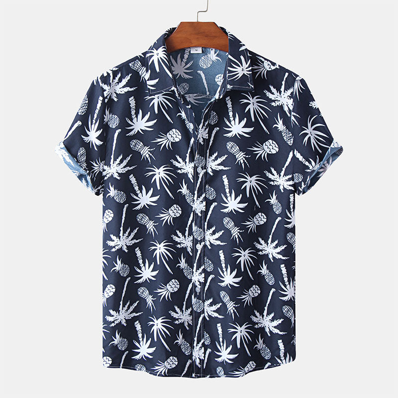 Herren Kurzarmhemd Navyblau mit Logodruck - Norvielle