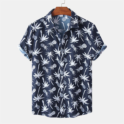 Herren Kurzarmhemd Navyblau mit Logodruck - Norvielle