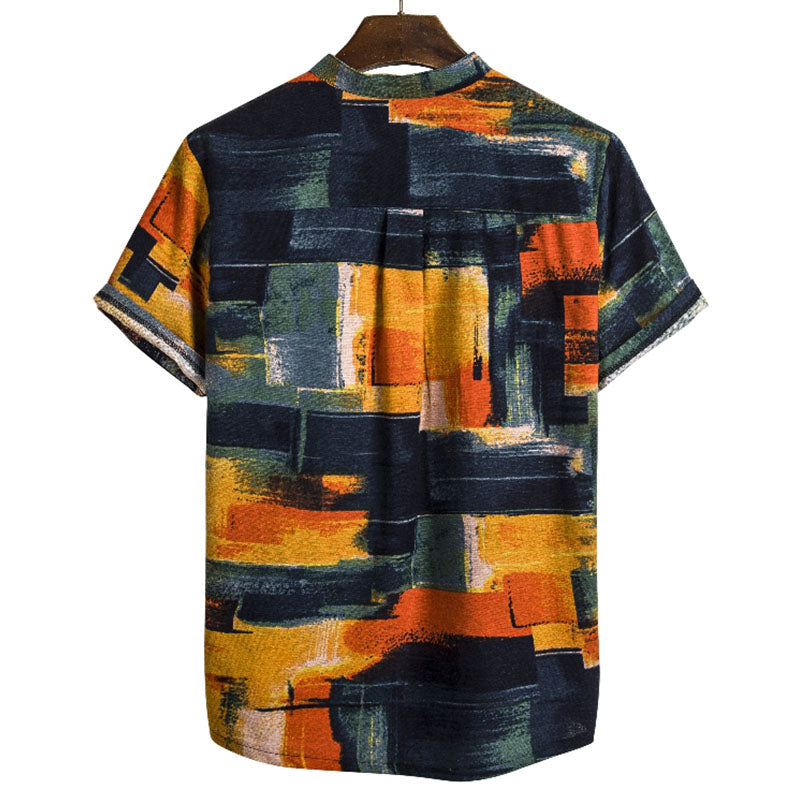 Herren Retro Urlaubshemd Sommer Baumwolle Druck