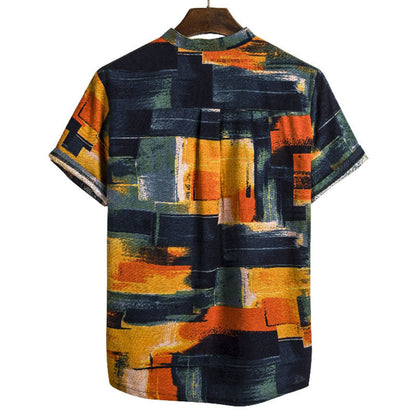Herren Retro Urlaubshemd Sommer Baumwolle Druck