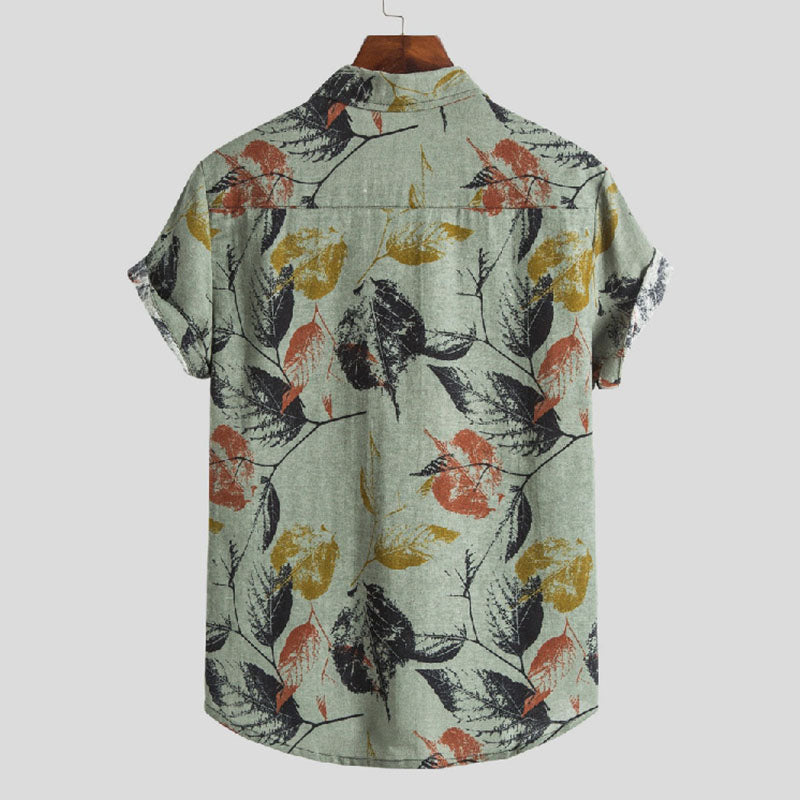 Herren Kurzarmhemd Baumwolle Vintage Print