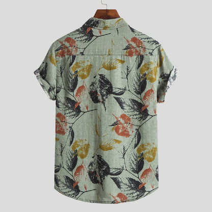 Herren Kurzarmhemd Baumwolle Vintage Print
