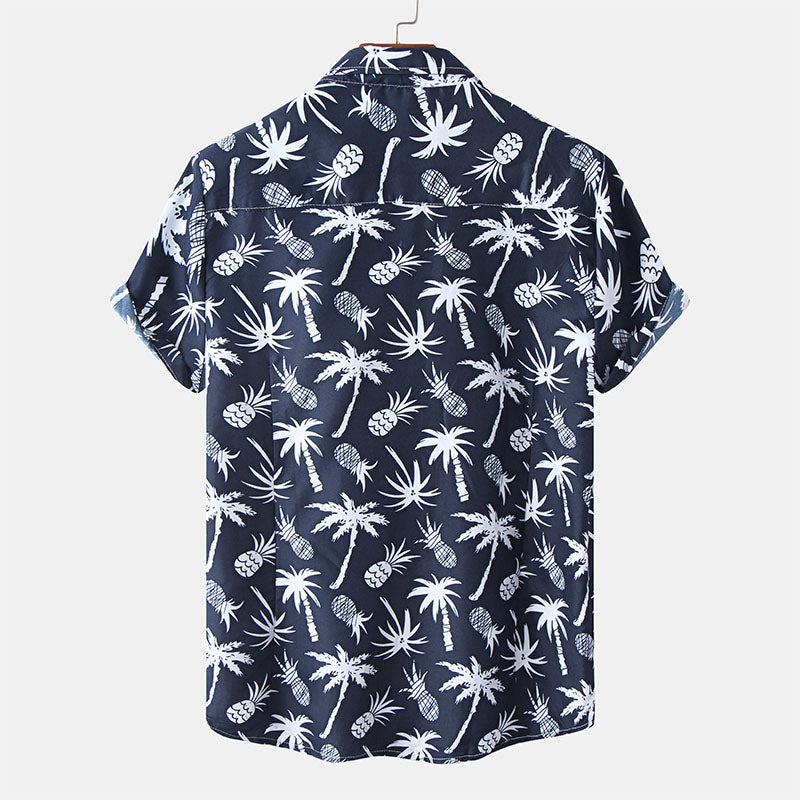 Herren Kurzarmhemd Navyblau mit Logodruck