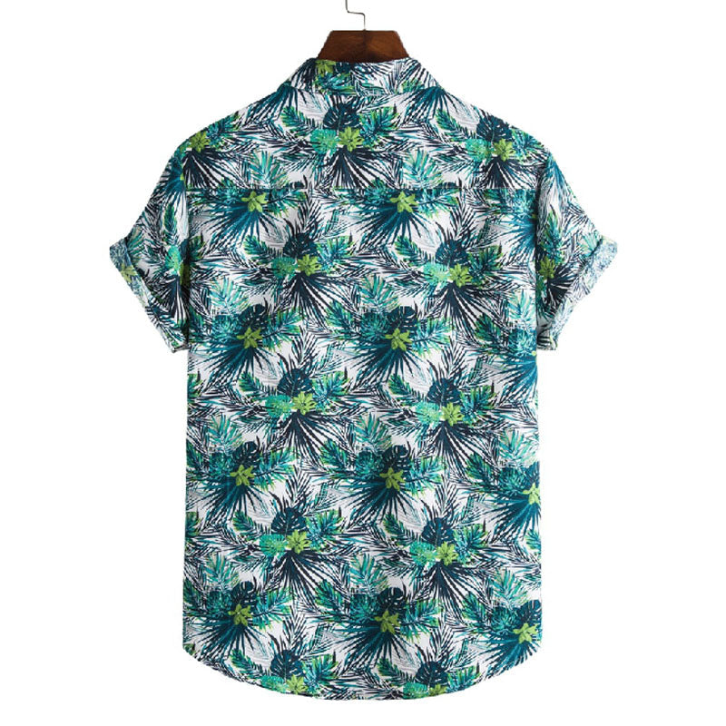 Herren Kurzarmhemd Baumwolle Vintage-Druck Trendfarben