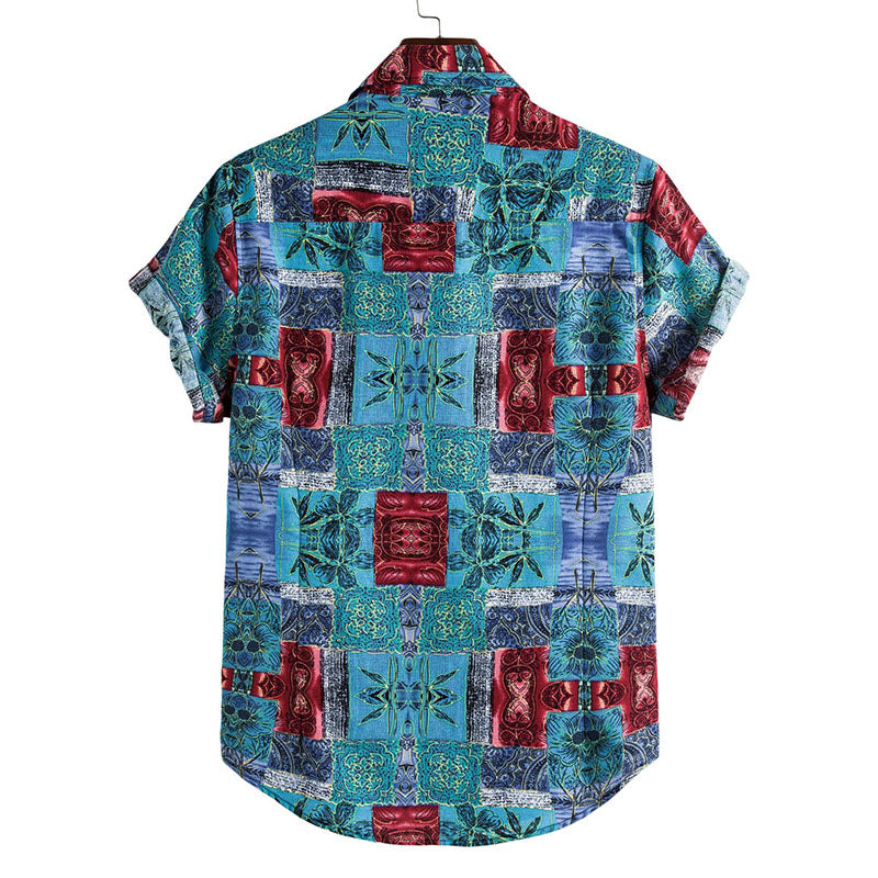 Herren Kurzarmhemd Baumwolle Retro Vintage Style