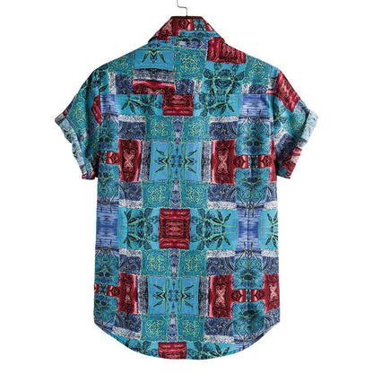 Herren Kurzarmhemd Baumwolle Retro Vintage Style