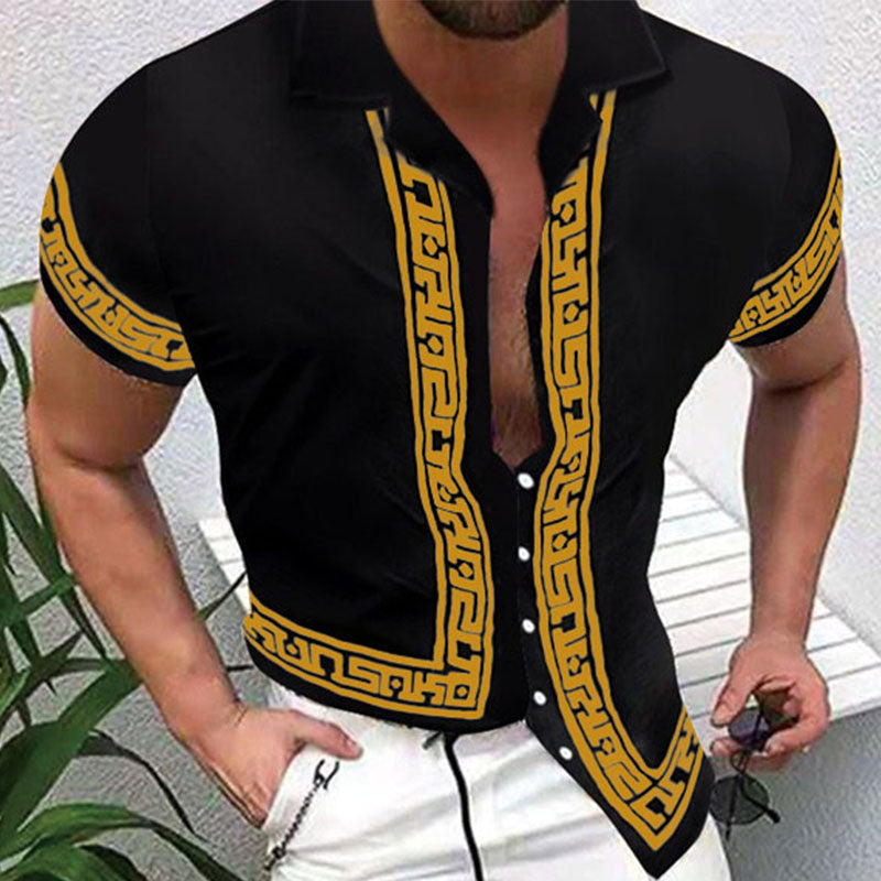 Herren Sommerhemd Blumenmuster Hawaiianisch Baumwolle Blau - Norvielle