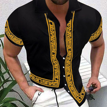 Herren Sommerhemd Blumenmuster Hawaiianisch Baumwolle Blau - Norvielle