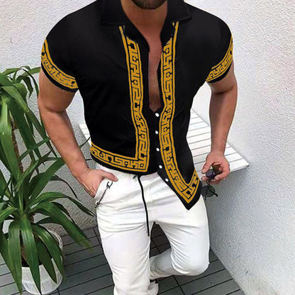 Herren Sommerhemd Blumenmuster Hawaiianisch Baumwolle Blau