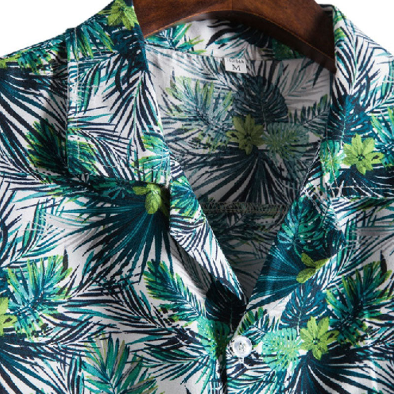 Herren Kurzarmhemd Baumwolle Vintage-Druck Trendfarben