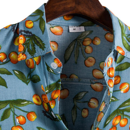 Herren Sommerhemd Kurzarm Blau Tropenmuster