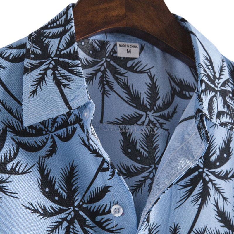 Herren-Hemd Baumwolle Palmen-Print Sommerhemd