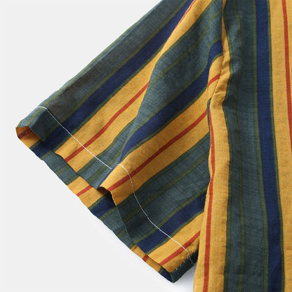 Herren Kurzarmhemd Gestreift Retro Stil
