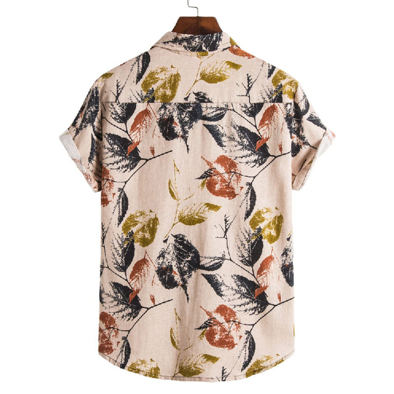Herren Kurzarmhemd Baumwolle Vintage Print