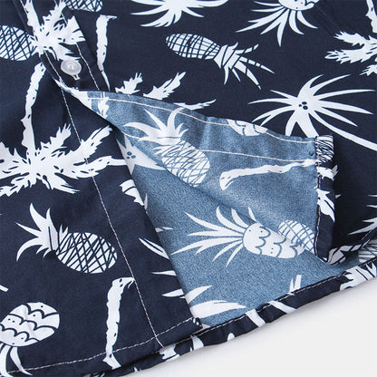 Herren Kurzarmhemd Navyblau mit Logodruck