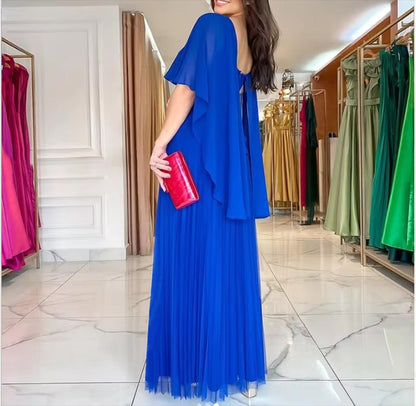 Damen Abendkleid Bodenlang mit Cape Ärmeln Elegantes