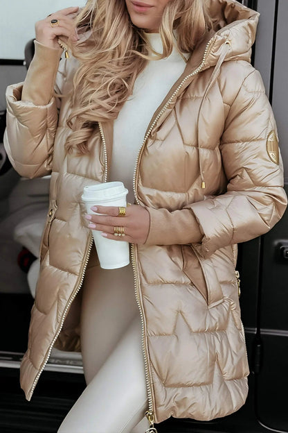 Damen Pufferjacke Warm Kapuze Schwarz - Norvielle