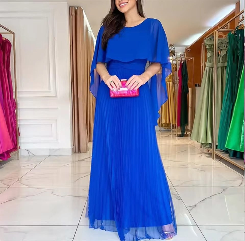 Damen Abendkleid Bodenlang mit Cape Ärmeln Elegantes Schwarz - Norvielle