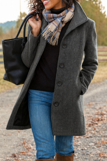 Damen Trenchcoat Lang Schwarz Winterwarm - Norvielle