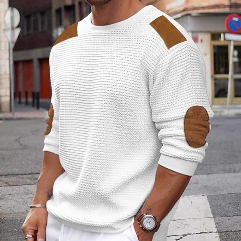 Weißer Damen Strickpullover Lederdetails Modern - Norvielle