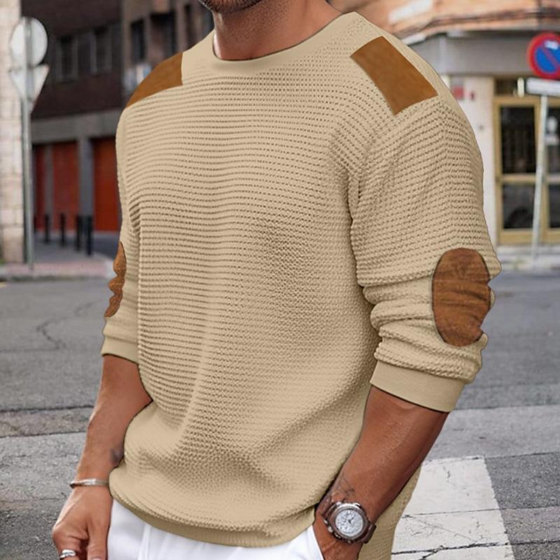 er Damen Strickpullover Lederdetails Modern
