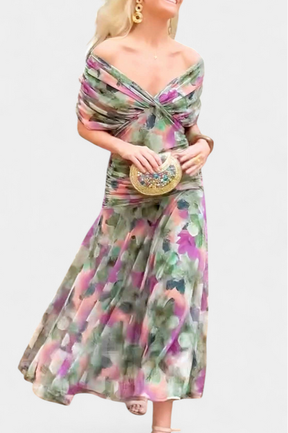 Damen Abendkleid Off-Shoulder Elegantes Seidenkleid