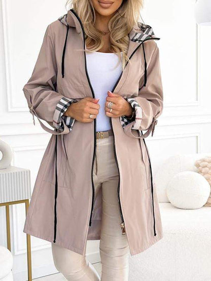Damen Trenchcoat Karo Mit Kapuze - Norvielle