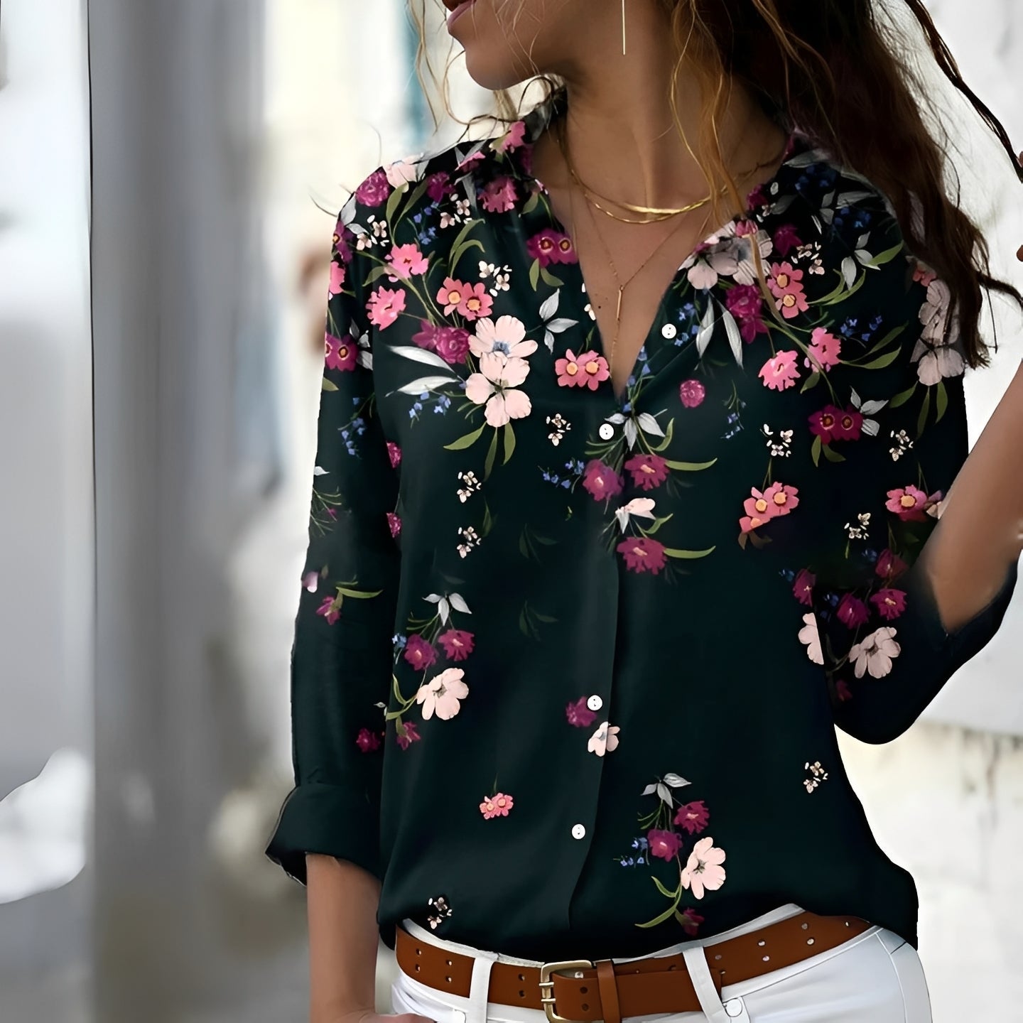 Damenbluse Langarm Kragen Elegante Modern