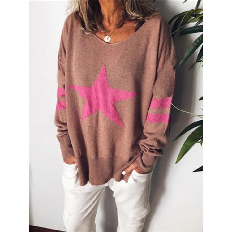 Weicher Oversized Pullover Sternenprint Langärmlig - Norvielle
