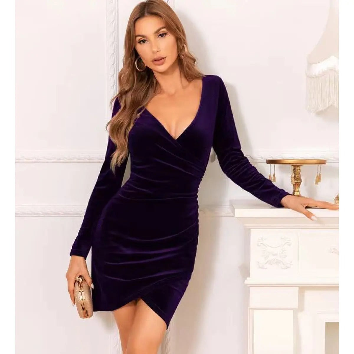Damen Samtkleid Lang Elegantes