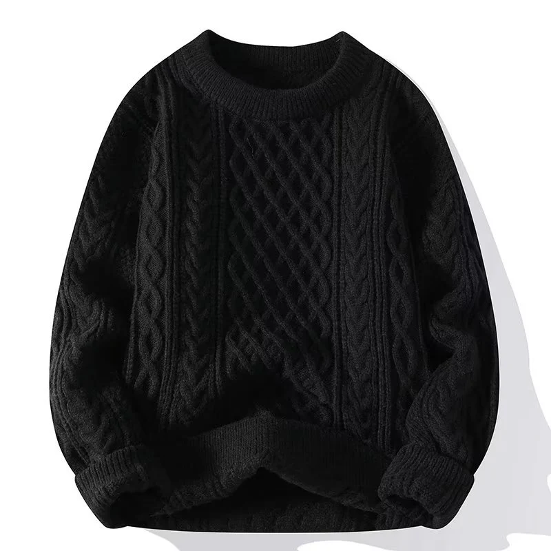 Wollpullover Damen Lässig Zopfmuster Rundhals