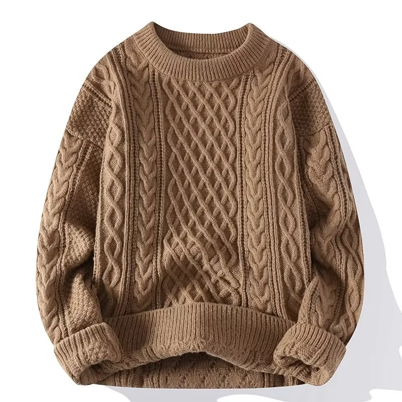 Wollpullover Damen Lässig Zopfmuster Rundhals