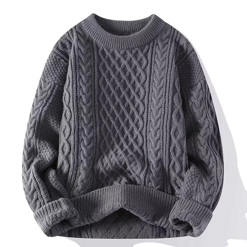 Wollpullover Damen Lässig Zopfmuster Rundhals
