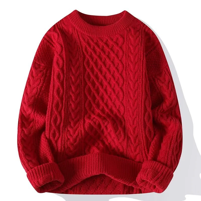 Wollpullover Damen Lässig Zopfmuster Rundhals
