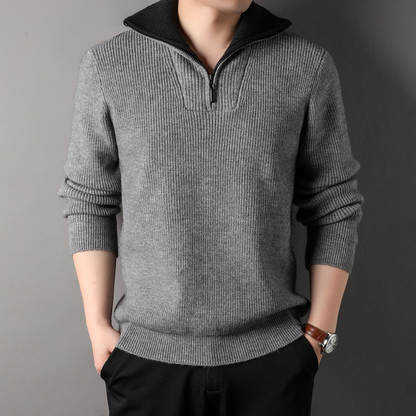 Lockere Strickjacke aus Wolle Rippenstrick Hochkragen Reißverschluss