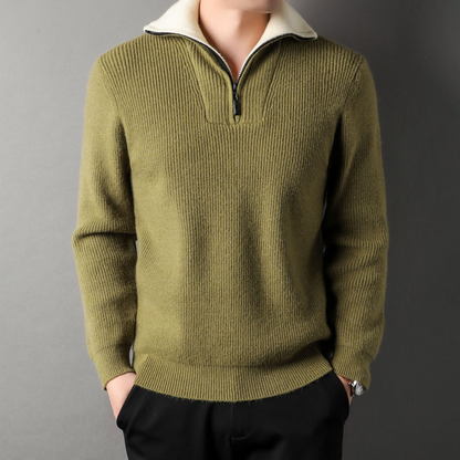 Lockere Strickjacke aus Wolle Rippenstrick Hochkragen Reißverschluss