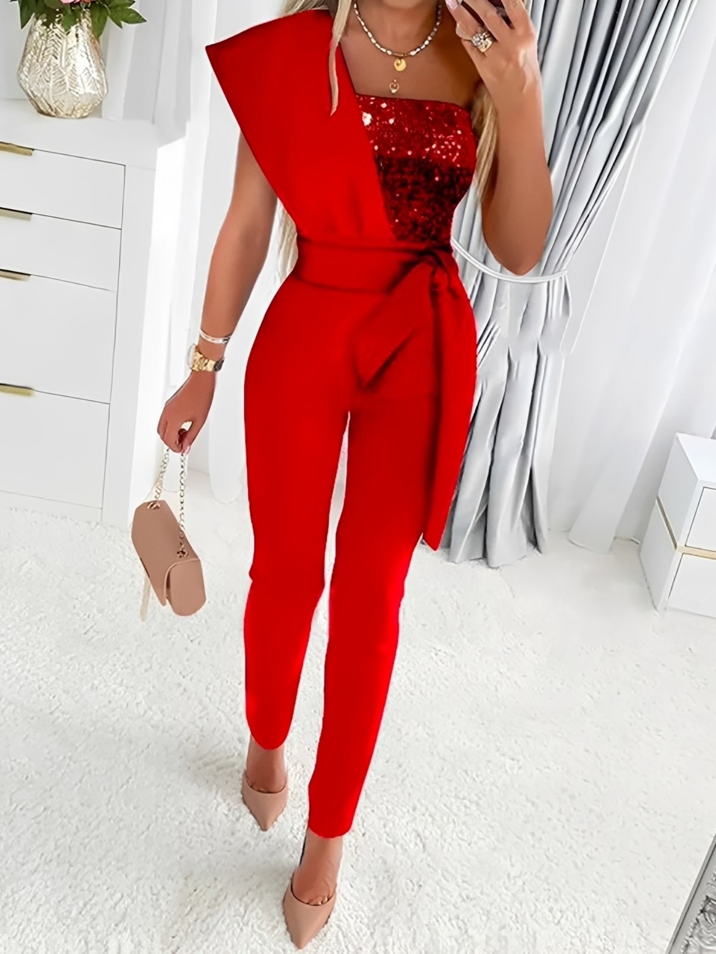 Damen Glitzer Jumpsuit Modernes Abendkleid