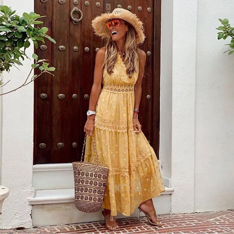 Elegantes Frauenkleid Ibiza-Stil Boho Sommerkleid - Norvielle