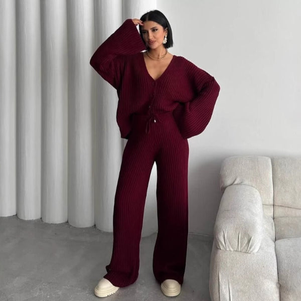 Weites Damen-Loungewear-Set Rippstruktur Gestrickt Bequem