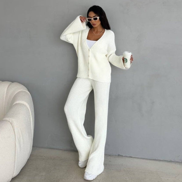 Weites Damen-Loungewear-Set Rippstruktur Gestrickt Bequem