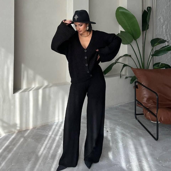 Weites Damen-Loungewear-Set Rippstruktur Gestrickt Bequem