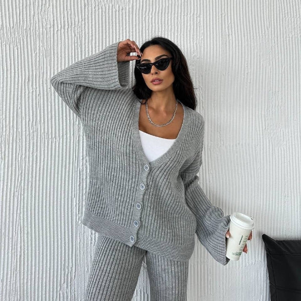 Weites Damen-Loungewear-Set Rippstruktur Gestrickt Bequem