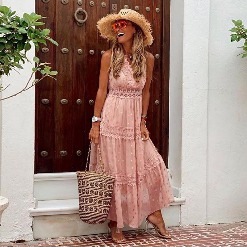 Elegantes Frauenkleid Ibiza-Stil Boho Sommerkleid