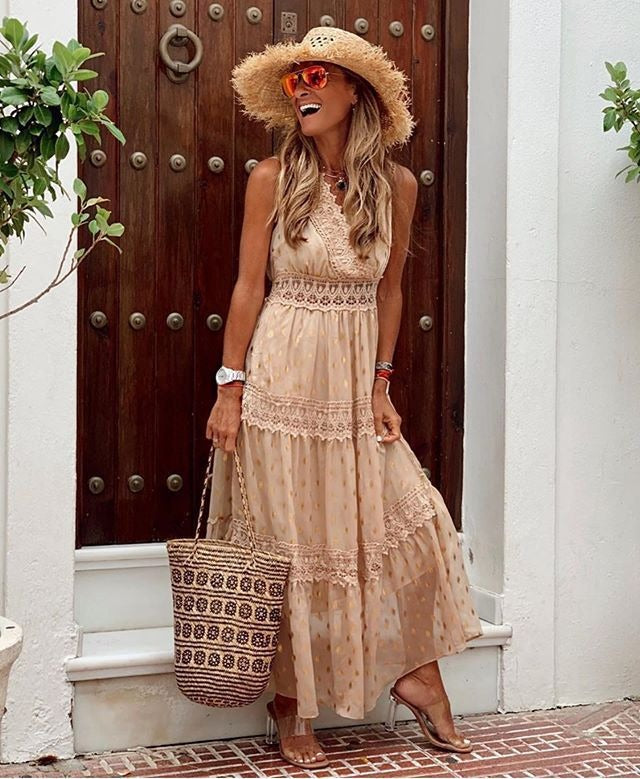 Elegantes Frauenkleid Ibiza-Stil Boho Sommerkleid