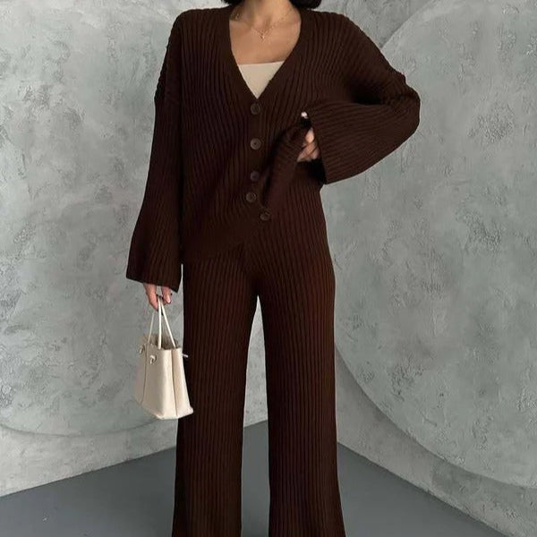 Weites Damen-Loungewear-Set Rippstruktur Gestrickt Bequem